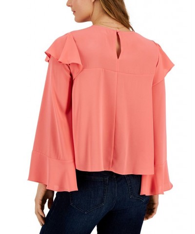 Women's Ruffled Bell-Sleeve Pleated Top Pink Hope $30.67 Tops