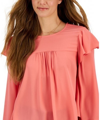 Women's Ruffled Bell-Sleeve Pleated Top Pink Hope $30.67 Tops