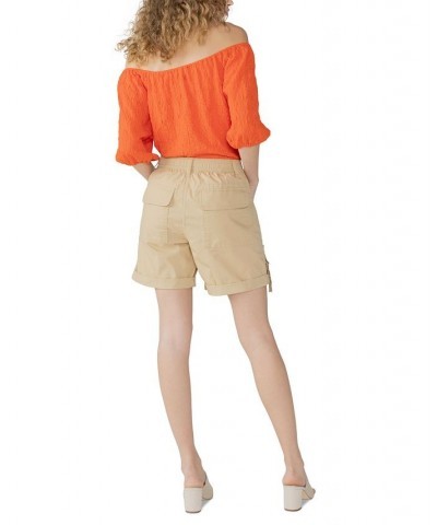 Women's Cali Solid Rolled-Cuffed Side-Buckle Shorts Tan/Beige $29.70 Shorts