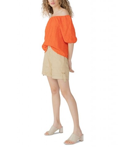 Women's Cali Solid Rolled-Cuffed Side-Buckle Shorts Tan/Beige $29.70 Shorts