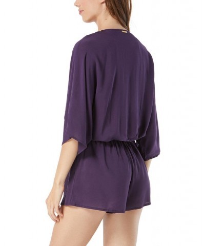 Women's Convertible Tie Romper Cover-Up Purple $48.96 Swimsuits