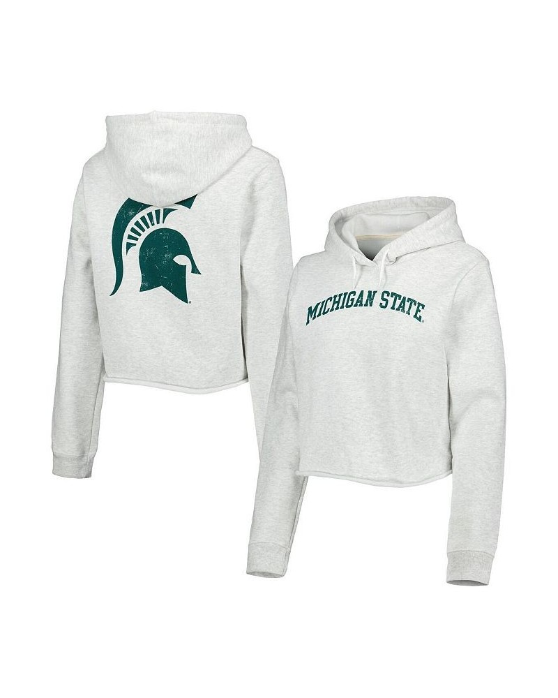 Women's Ash Michigan State Spartans 2-Hit 1636 Cropped Pullover Hoodie Ash $34.44 Sweatshirts