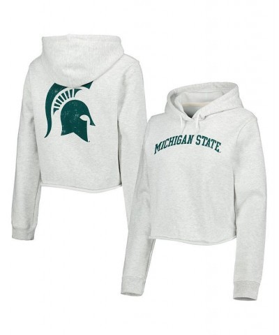 Women's Ash Michigan State Spartans 2-Hit 1636 Cropped Pullover Hoodie Ash $34.44 Sweatshirts