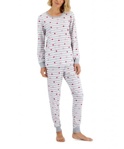 Women's Hearts Striped Matching Pajama Set Grey Heart Stripe $17.09 Sleepwear