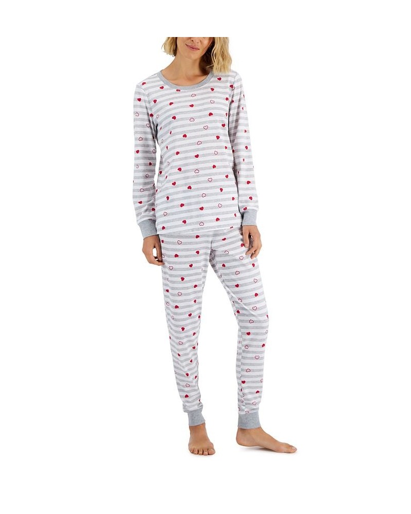 Women's Hearts Striped Matching Pajama Set Grey Heart Stripe $17.09 Sleepwear