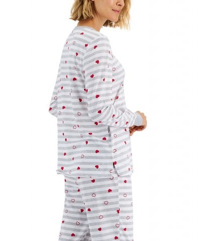 Women's Hearts Striped Matching Pajama Set Grey Heart Stripe $17.09 Sleepwear