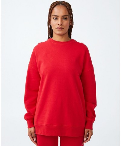 Women's Plush Oversized Crewneck Sweatshirt Racing Red $26.99 Tops