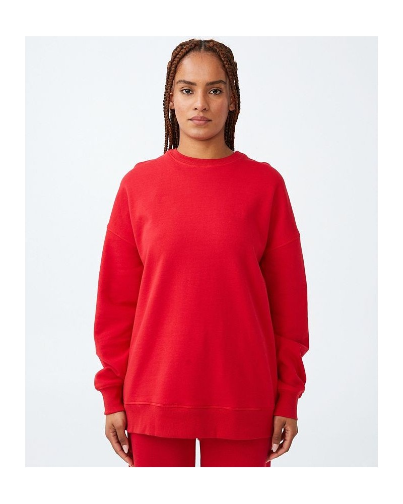 Women's Plush Oversized Crewneck Sweatshirt Racing Red $26.99 Tops