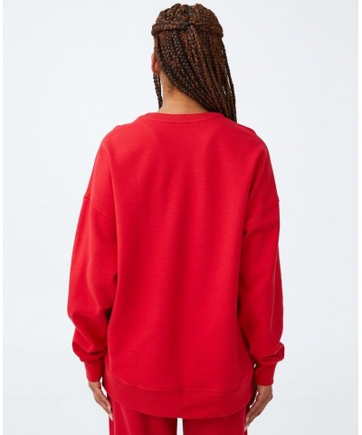 Women's Plush Oversized Crewneck Sweatshirt Racing Red $26.99 Tops