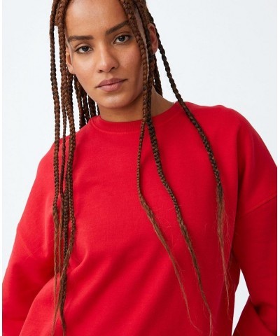 Women's Plush Oversized Crewneck Sweatshirt Racing Red $26.99 Tops