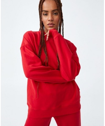 Women's Plush Oversized Crewneck Sweatshirt Racing Red $26.99 Tops