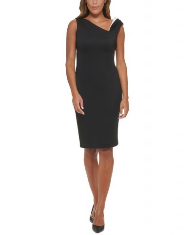 Women's Asymmetrical-Neck Pleated-Shoulder Dress Black/White $38.50 Dresses