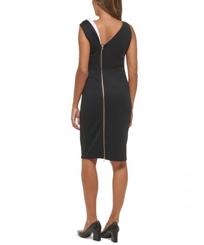 Women's Asymmetrical-Neck Pleated-Shoulder Dress Black/White $38.50 Dresses