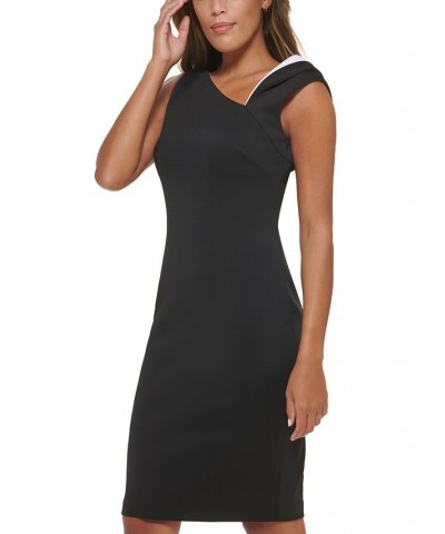 Women's Asymmetrical-Neck Pleated-Shoulder Dress Black/White $38.50 Dresses