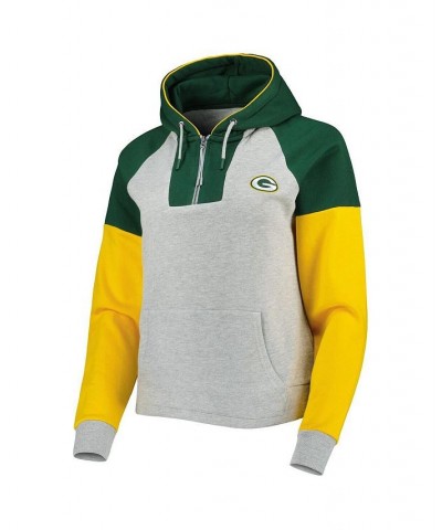 Women's Heathered Gray Green Green Bay Packers Jackpot Raglan Half-Zip Pullover Hoodie Gray $41.28 Sweatshirts