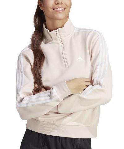 Women's Cotton 3-Stripes Quarter-Zip Sweatshirt Wonder Quartz/white $25.65 Tops