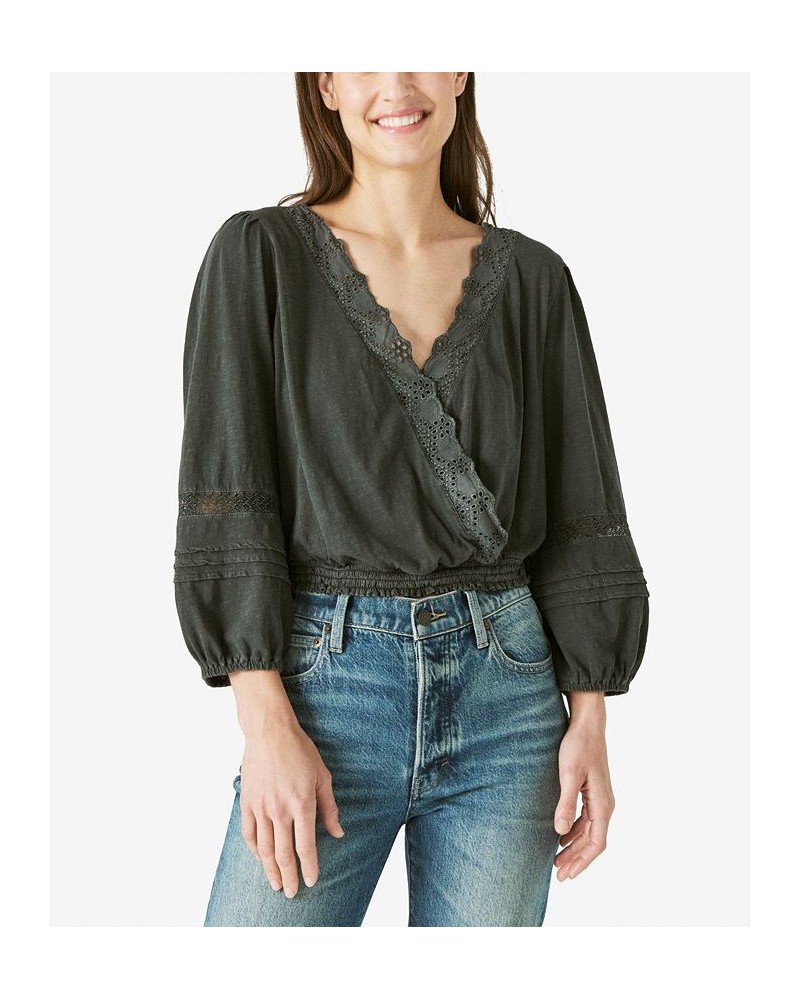 Cotton Eyelet Top Black $29.89 Tops