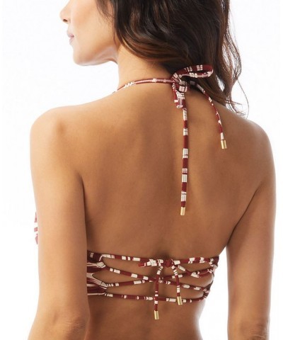 Women's Printed Tie-Back Wrap Around Bikini Top Sangria $50.60 Swimsuits