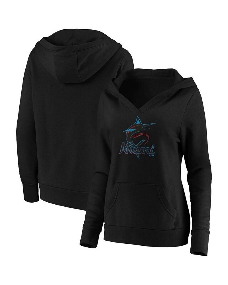 Plus Size Black Miami Marlins Core Team Crossover V-Neck Pullover Hoodie Black $32.00 Sweatshirts