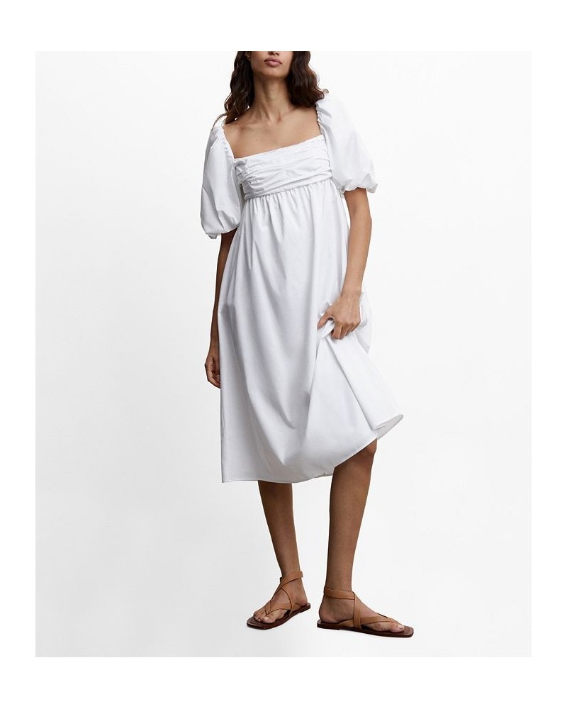 Women's Puffed Sleeves Cotton Dress White $40.50 Dresses