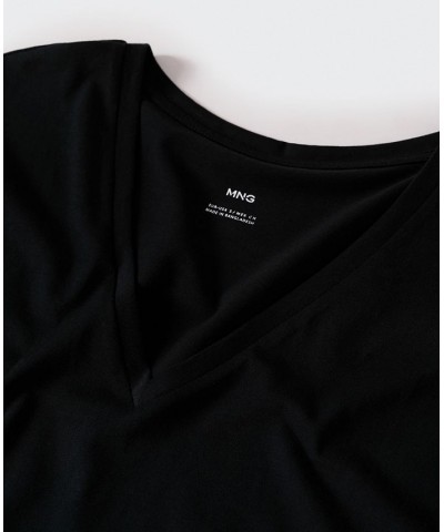 Women's V-Neck Cotton T-shirt Black $16.79 Tops