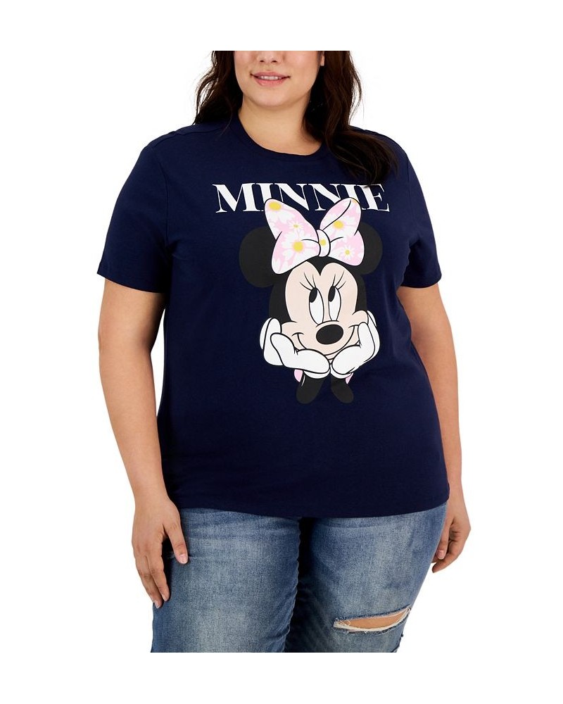 Trendy Plus Size Minnie Mouse Floral Bow T-Shirt Peacoat $19.11 Tops