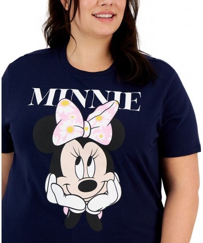 Trendy Plus Size Minnie Mouse Floral Bow T-Shirt Peacoat $19.11 Tops