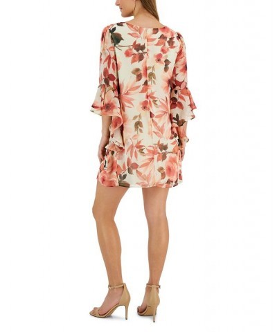 Petite Floral-Print 3/4-Sleeve Shift Dress Coral $48.95 Dresses