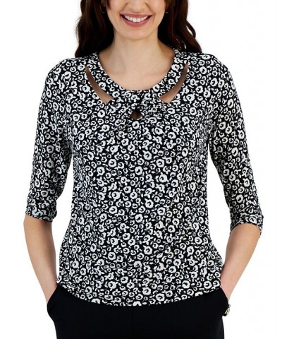 Petite 3/4-Sleeve twist-Neck Top Black $39.50 Tops