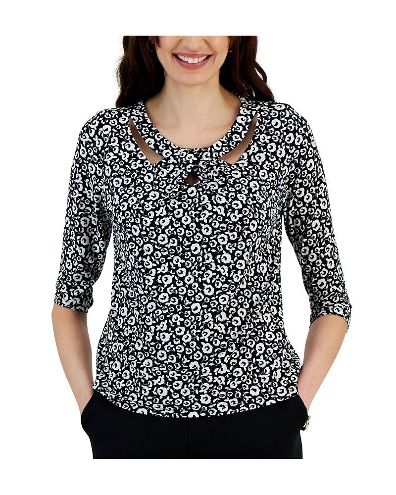 Petite 3/4-Sleeve twist-Neck Top Black $39.50 Tops