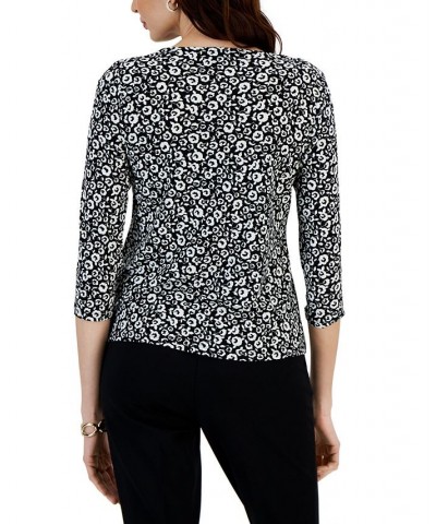 Petite 3/4-Sleeve twist-Neck Top Black $39.50 Tops