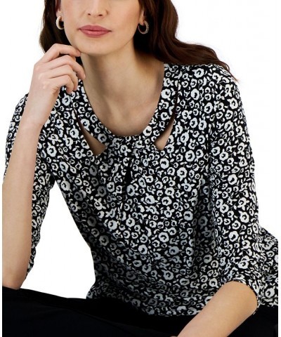 Petite 3/4-Sleeve twist-Neck Top Black $39.50 Tops