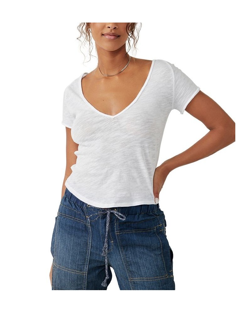 Women's Sunny Days Ahead V-Neck Cotton T-Shirt White $28.32 Tops