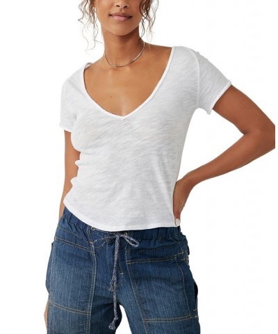 Women's Sunny Days Ahead V-Neck Cotton T-Shirt White $28.32 Tops