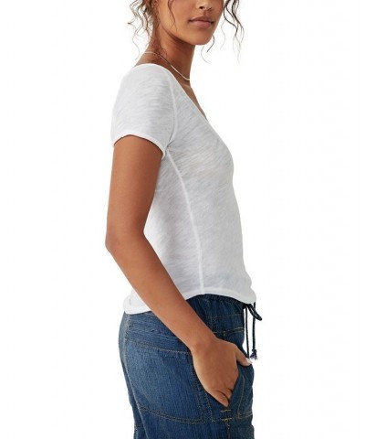 Women's Sunny Days Ahead V-Neck Cotton T-Shirt White $28.32 Tops