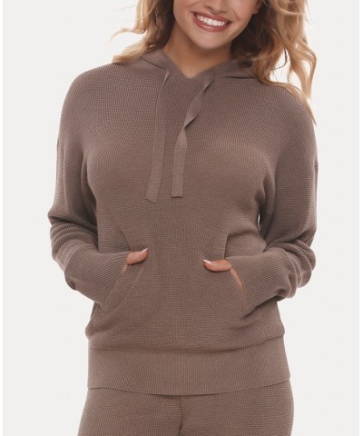 Women's Chill Vibes Cashmere Blend Thermal Hoodie Brown $37.38 Sleepwear