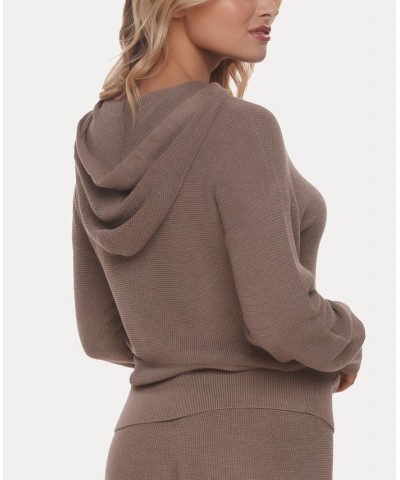 Women's Chill Vibes Cashmere Blend Thermal Hoodie Brown $37.38 Sleepwear