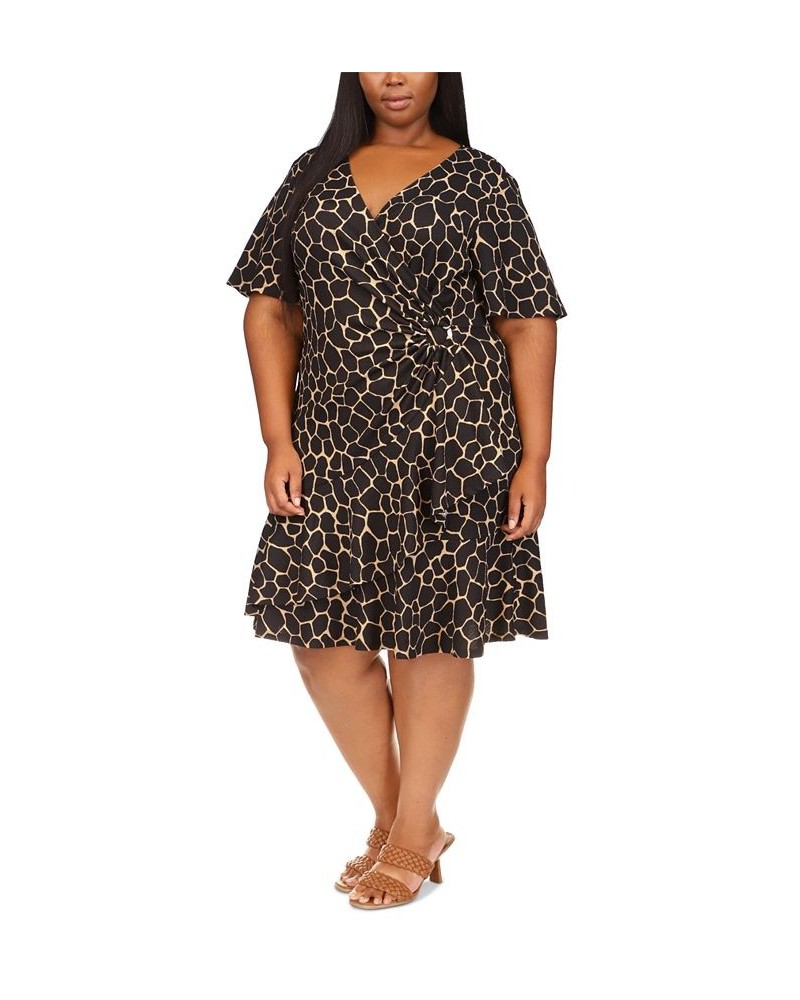 Plus Size Giraffe-Print Faux Wrap Dress Beige khaki $36.05 Dresses