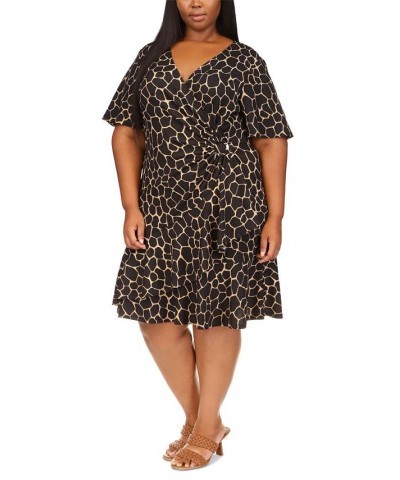 Plus Size Giraffe-Print Faux Wrap Dress Beige khaki $36.05 Dresses