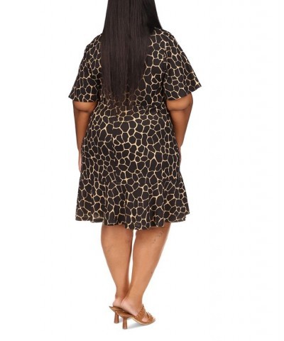 Plus Size Giraffe-Print Faux Wrap Dress Beige khaki $36.05 Dresses