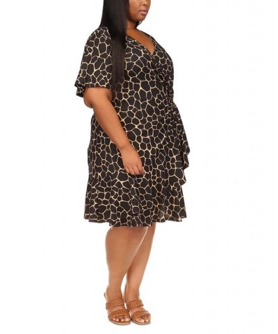 Plus Size Giraffe-Print Faux Wrap Dress Beige khaki $36.05 Dresses