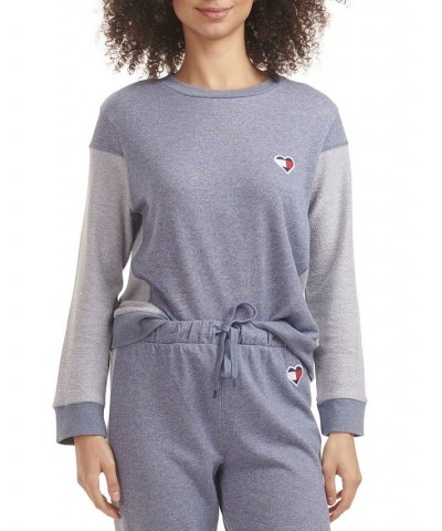 Women's Knit Cotton Logo Sleep Pullover Blue $19.89 Sleepwear