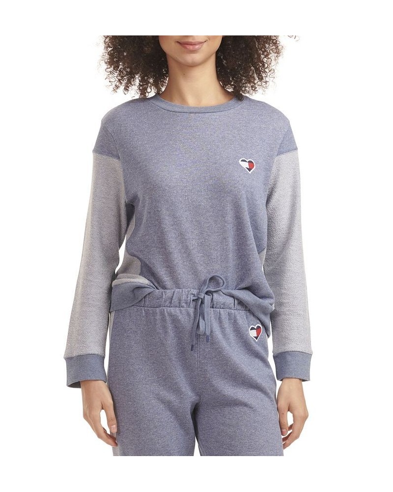 Women's Knit Cotton Logo Sleep Pullover Blue $19.89 Sleepwear