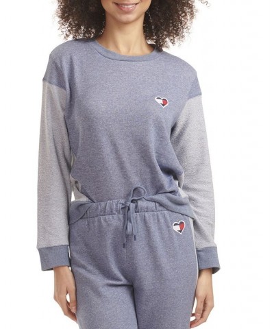 Women's Knit Cotton Logo Sleep Pullover Blue $19.89 Sleepwear