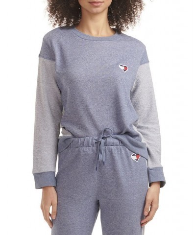 Women's Knit Cotton Logo Sleep Pullover Blue $19.89 Sleepwear