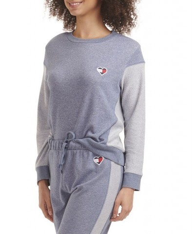 Women's Knit Cotton Logo Sleep Pullover Blue $19.89 Sleepwear