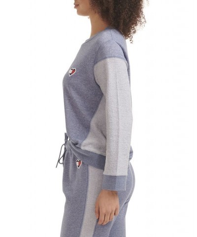 Women's Knit Cotton Logo Sleep Pullover Blue $19.89 Sleepwear