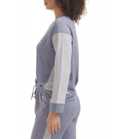 Women's Knit Cotton Logo Sleep Pullover Blue $19.89 Sleepwear