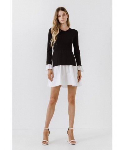 Women's Poplin Combo Knit Dress Black $31.00 Dresses