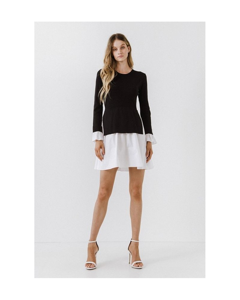 Women's Poplin Combo Knit Dress Black $31.00 Dresses